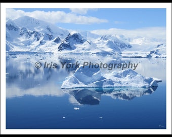 Antarctic Landscape, Antarctica. Incredible Icebergs and Snow-covered Mountains.