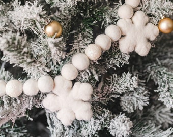 Guirlande d'hiver, guirlande de Noël, guirlande de paillettes, pompons en feutre, déco boule en feutre, plateau à plusieurs niveaux d'hiver, décoration de neige, qu'il neige, cadeau de Noël