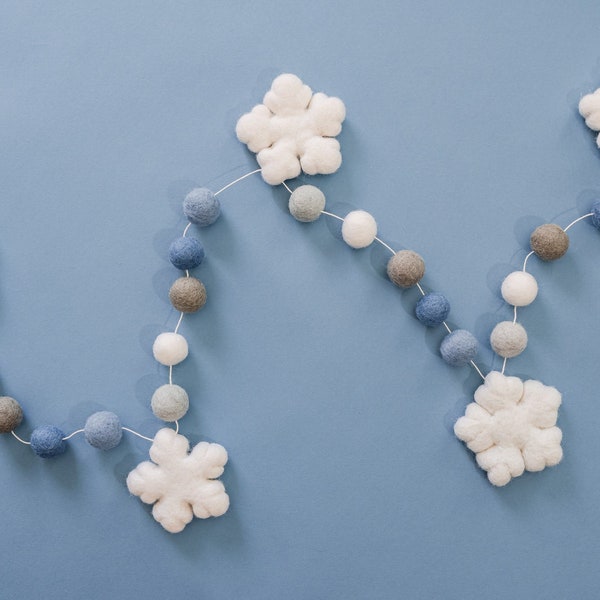 Snowflake garland, snowflake decor, felt snowflake, Christmas garland, felt ball garland, winter decor, winter wonderland, tiered tray decor