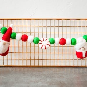 Santa garland, Christmas garland, felt ball garland, Santa decor, Mrs Claus garland, Santa tiered tray, felt Christmas, Christmas decor,