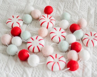 Christmas garland, Christmas garland felt, Christmas decor, peppermint decor, peppermint garland, winter decor, candy garland, felt balls