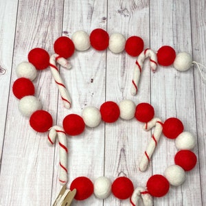 Christmas Garland, Handmade Wool Felt Ball and Candy Cane Bunting