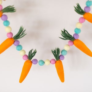 Easter garland, felt ball garland, Easter decor, spring garland, Easter banner, carrot garland, spring decor, Easter carrot, felt decor