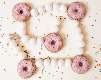 Donut garland, donut birthday, felt ball garland, donut party, donut grow up, felt garland, felt donut, felt food, donut decor, banner