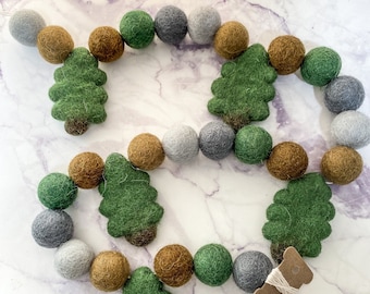 Felt garland, nature garland, felt ball garland, felt ball decor, outdoor nursery, outdoor decor, nature nursery, nature decor, tree garland
