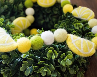 Lemon garland, lemon decor, felt ball garland, lemon party, fruit garland, summer decor, fruit party, felt lemons, fruit party decor, lemons
