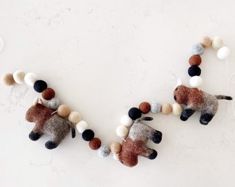 Buffalo garland, felt ball garland, buffalo decor, buffalo wall decor, pom pom garland, bison garland, nature nursery, wilderness decor