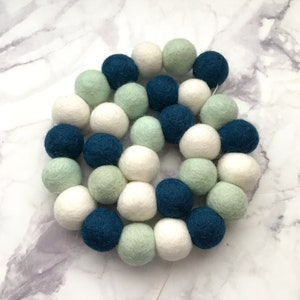 Felt ball garland, felt ball garland blue, boy nursery, nautical nursery, nautical party, felt ball decor, pom pom garland, crib garland