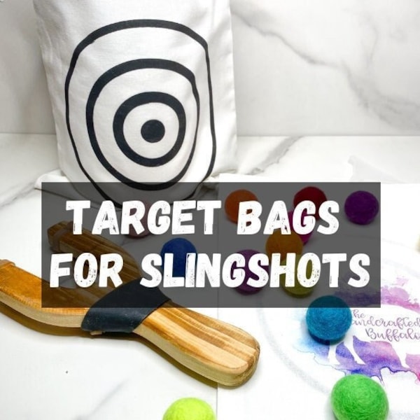 Slingshot target, ammo target, target bag, wood slingshot, slingshot felt ball, felt ball ammo, gift for kids, stocking stuffer, wooden toy