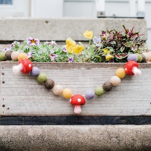 Woodland garland, felt ball garland, woodland nursery, woodland decor, mushroom garland, felt garland, woodland banner, pom pom garland