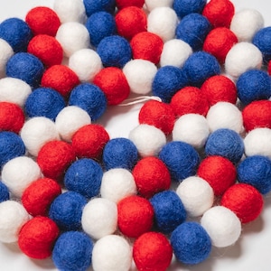 Fourth of July, Fourth of July decor, Independence Day, 4th of July decor, red white and blue, patriotic decor, felt garland, felt balls