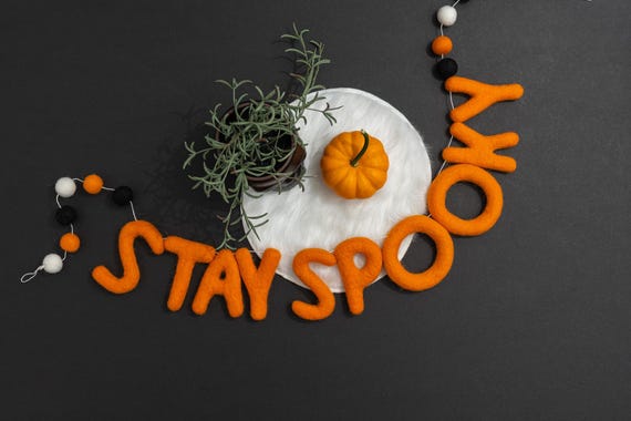 Halloween garland, spooky decor, Halloween decor, Halloween bunting, felt ball garland, felt words, spooky garland, stay spooky, fireplace