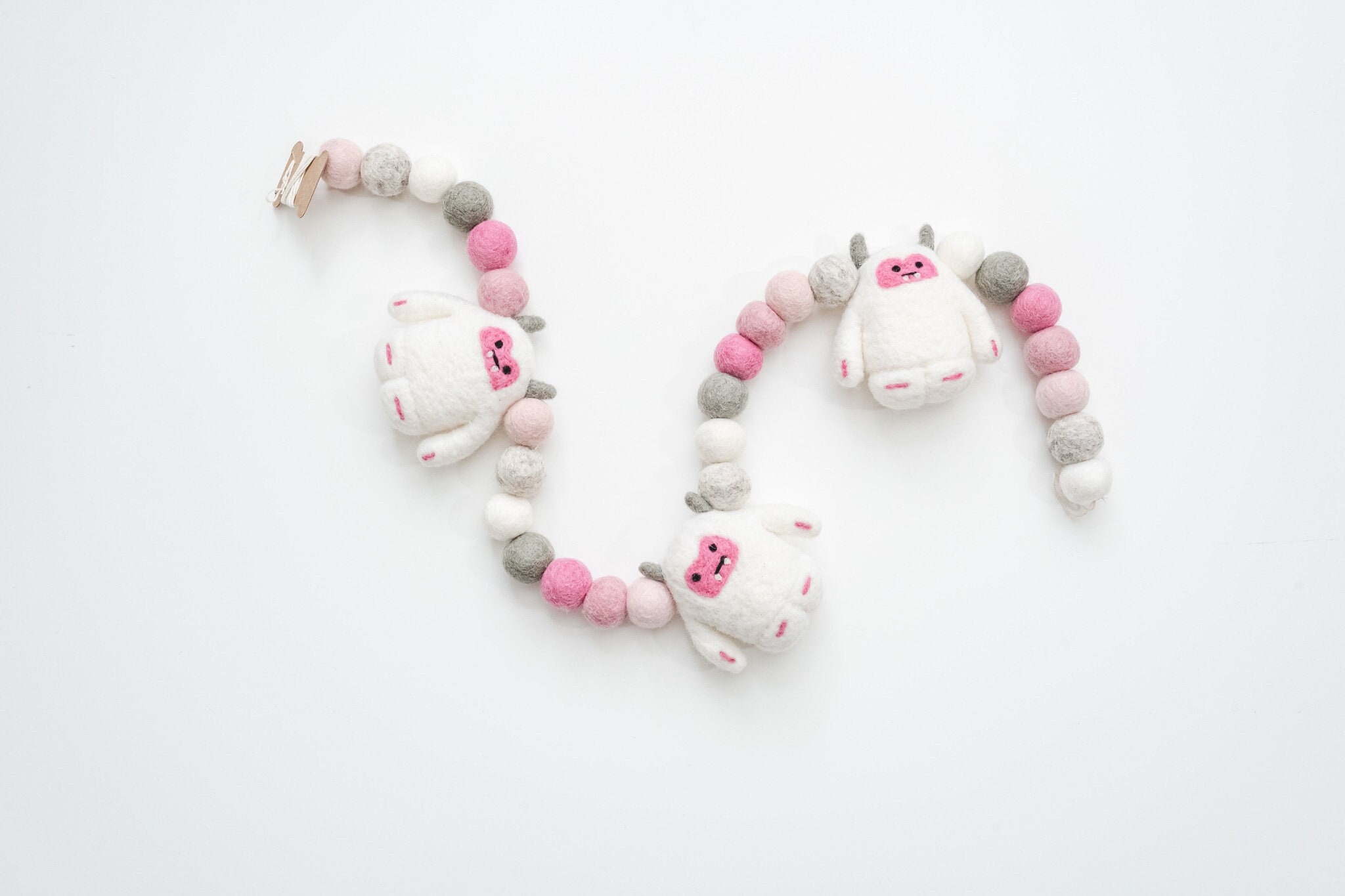 Felt yeti yeti garland felt garland felt decor yeti decor Abominable Snowman pink decor ombre pink pink garland yeti party