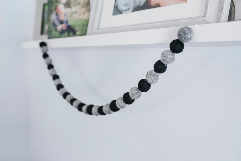 Felt ball garland modern nursery decor pom pom garland monochrome nursery decor monochrome nursery monochrome decor felt ball decor