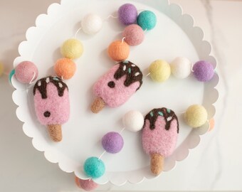 Popsicle garland, felt ball garland, popsicle decor, ice cream garland, popsicle banner, summer garland, ice cream nursery, ice cream party