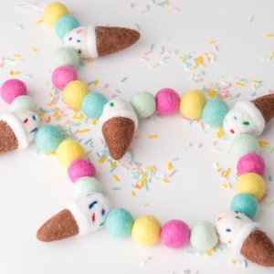 Ice cream garland, felt ball garland, ice cream party, felt ball decor, ice cream decor, sprinkle garland, sprinkle party, pom pom garland