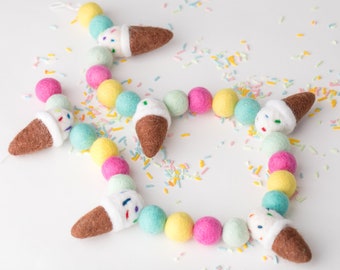 Ice cream garland, felt ball garland, ice cream party, felt ball decor, ice cream decor, sprinkle garland, sprinkle party, pom pom garland