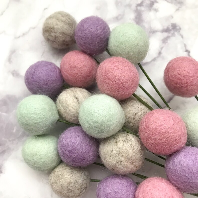 Felt ball flowers felt flower stem felt flowers pom pom Etsy