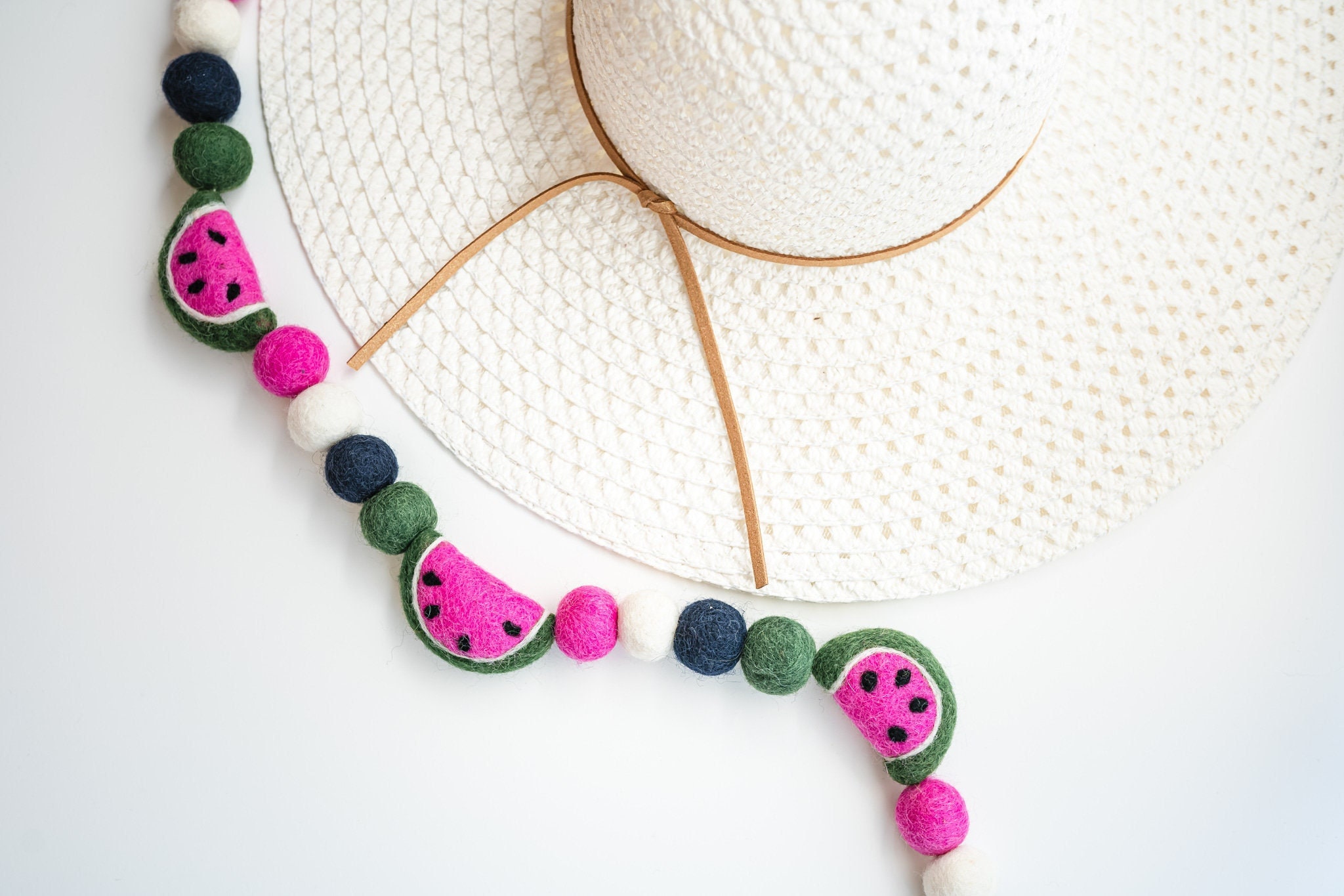 Watermelon garland, felt ball garland, watermelon birthday, watermelon party, pom pom garland, fruit garland, fruit decor, summer garland