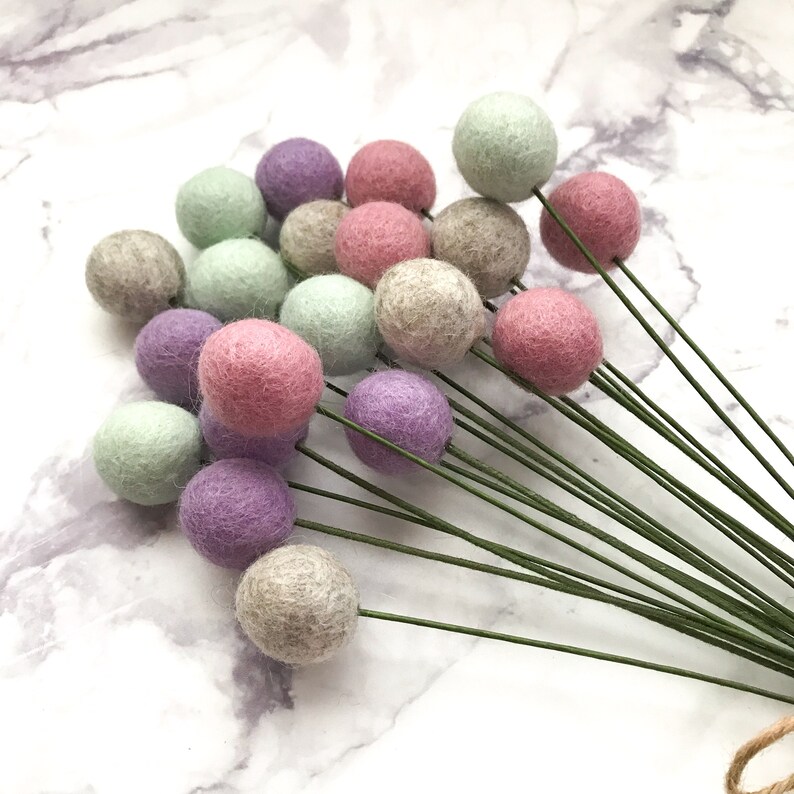 Felt ball flowers felt flower stem felt flowers pom pom Etsy