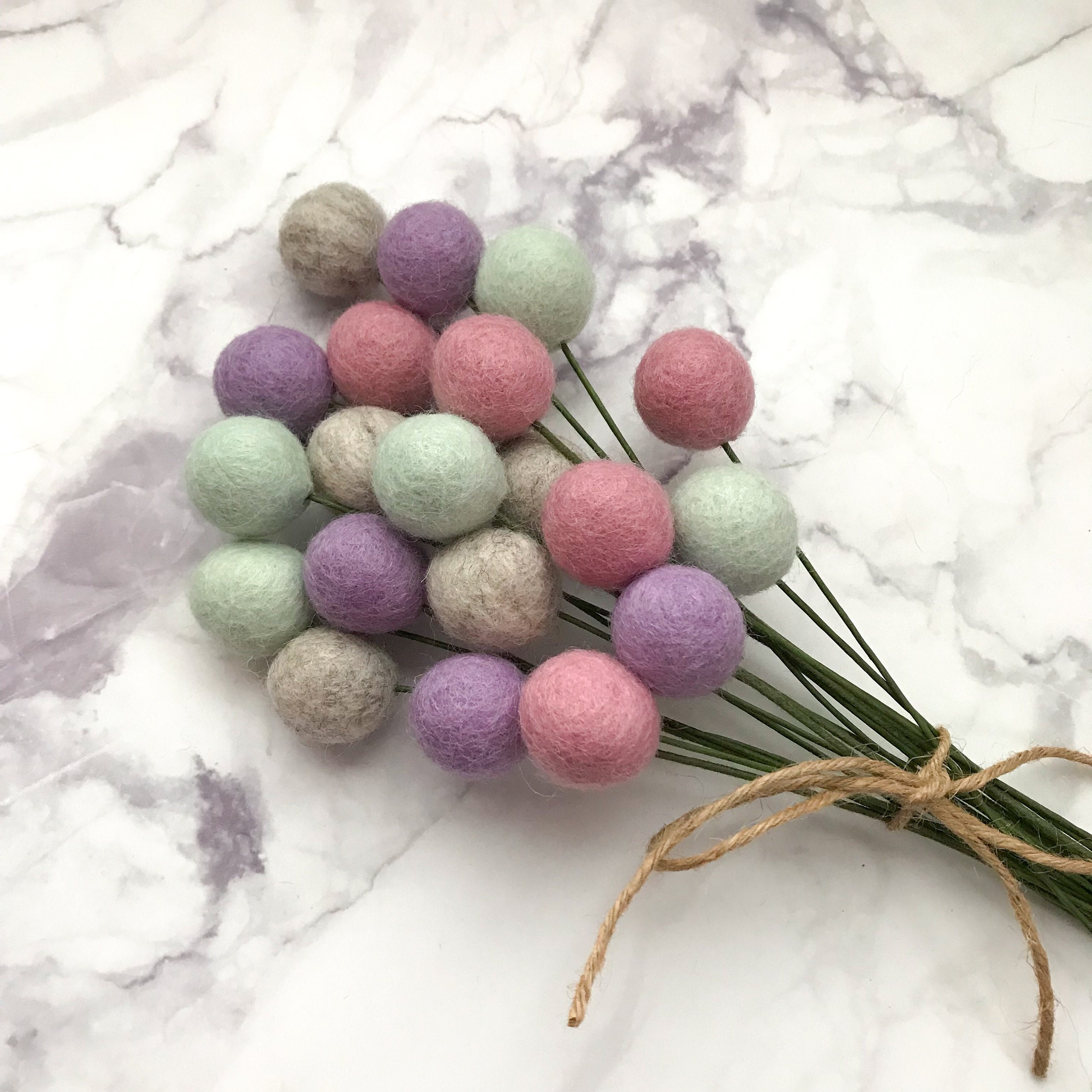 Felt ball flowers felt flower stem felt flowers pom pom Etsy