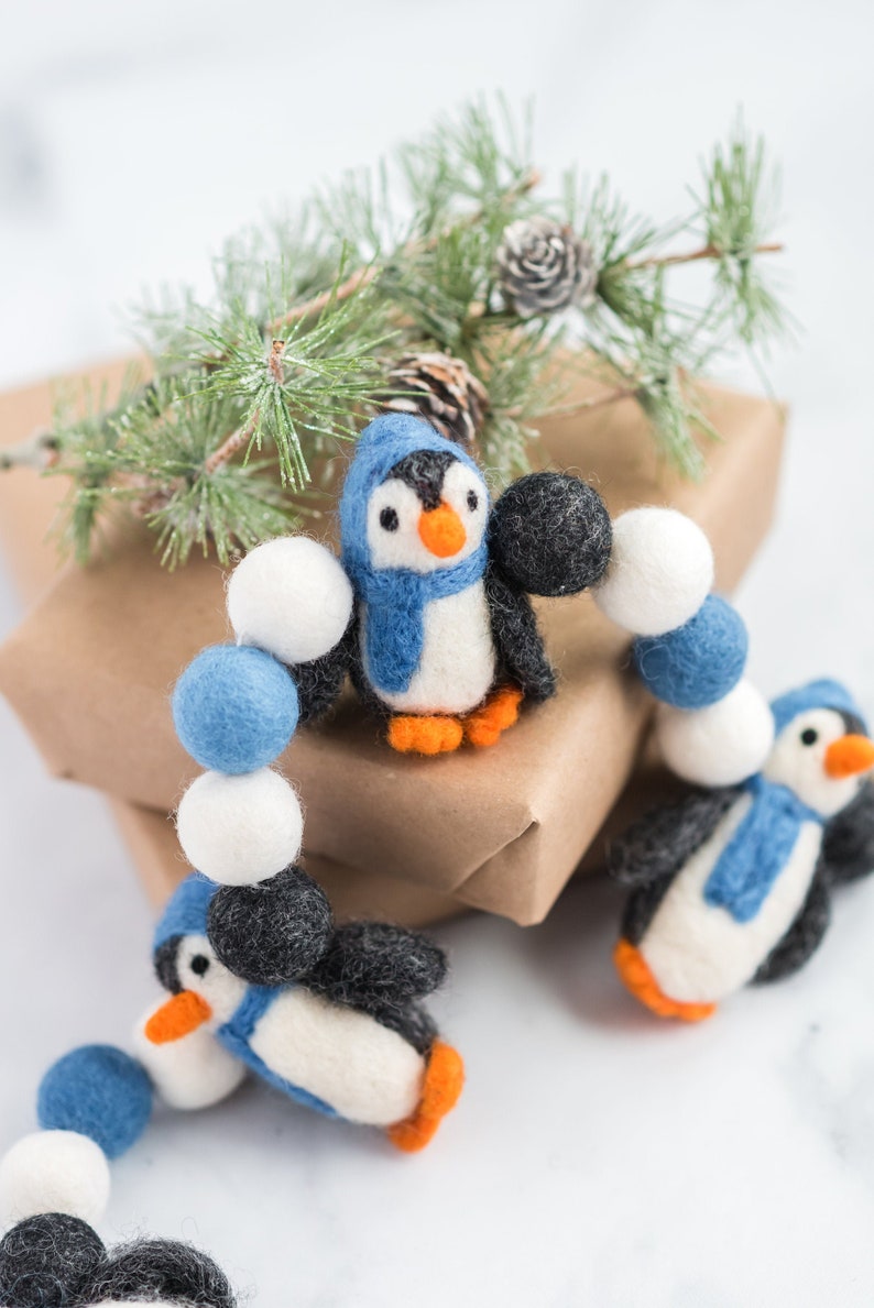 Felt ball garland penguin decor felt ball decor winter Etsy