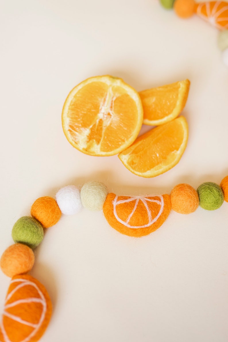 Orange garland, fruit garland, felt ball garland, orange felt garland, felt oranges, orange party decor, felt ball decor, fruit party decor image 4