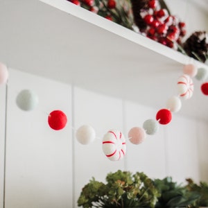 Christmas garland, Christmas garland felt, Christmas decor, peppermint decor, peppermint garland, winter decor, candy garland, felt balls image 9