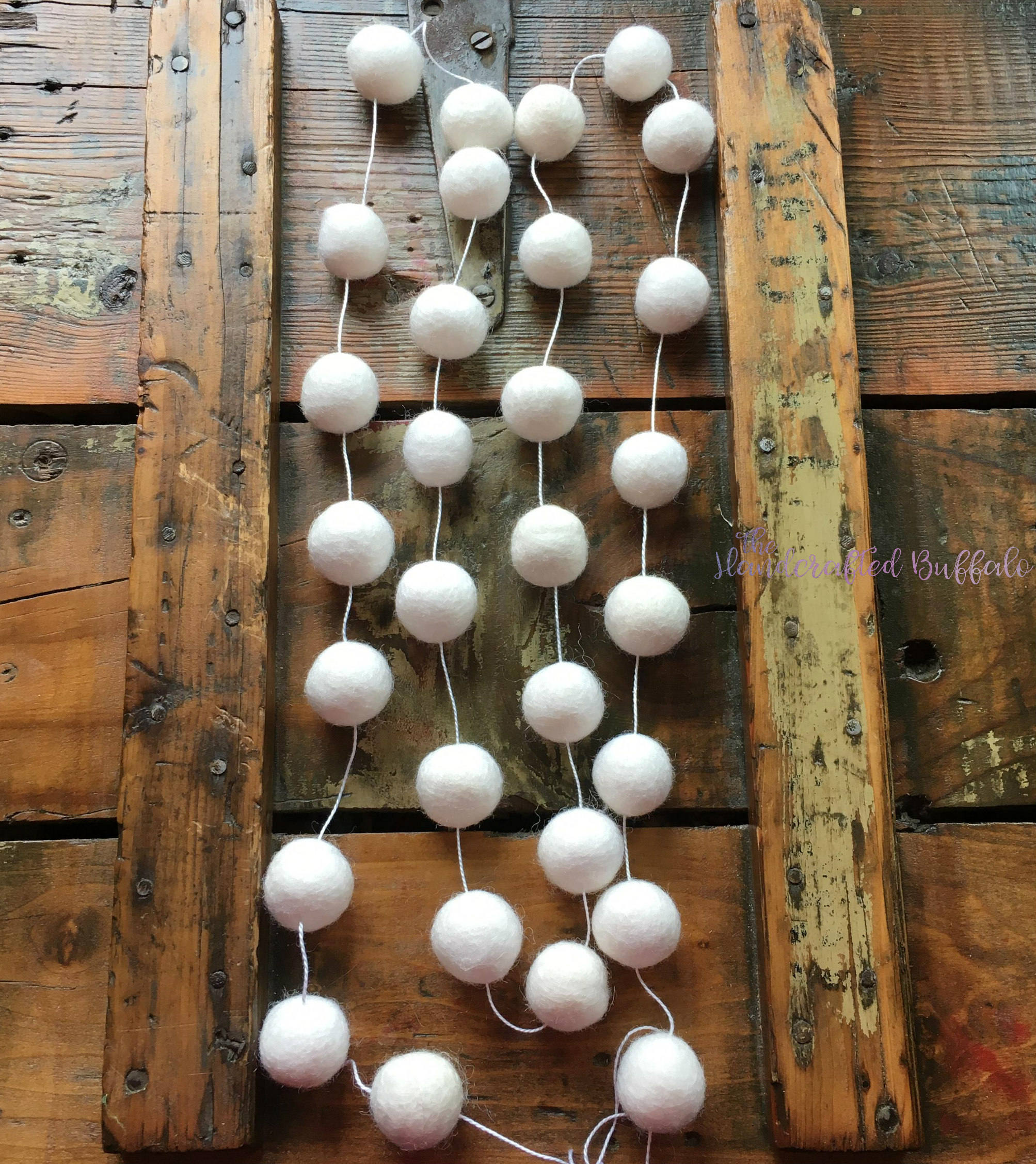 White garland felt ball garland pom pom nursery decor Etsy