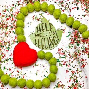Christmas garland, felt ball garland, Christmas decor, felt garland, Christmas heart, holiday garland, pom pom garland, mean one, whimsical