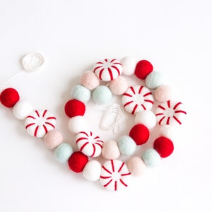 Christmas garland, Christmas garland felt, Christmas decor, peppermint decor, peppermint garland, winter decor, candy garland, felt balls image 7