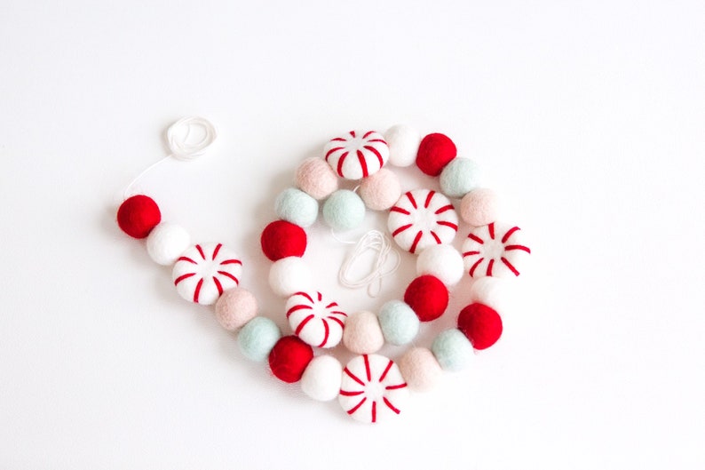 Christmas garland, Christmas garland felt, Christmas decor, peppermint decor, peppermint garland, winter decor, candy garland, felt balls image 7