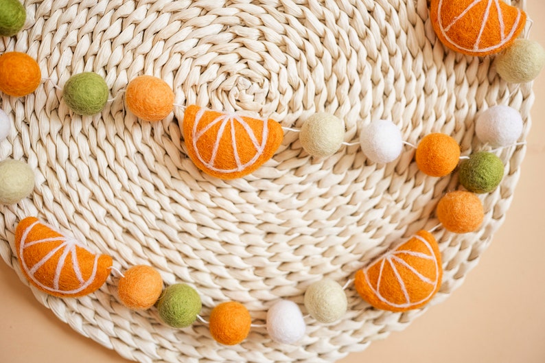 Orange garland, fruit garland, felt ball garland, orange felt garland, felt oranges, orange party decor, felt ball decor, fruit party decor image 8