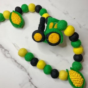 Tractor party, tractor garland, felt garland, felt ball garland, tractor decor, farm party, farm theme, farm nursery, boy room decor, green