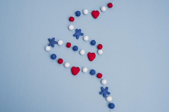4th of July decor, 4th of July garland, 4th of July banner, felt ball garland, felt ball decor, Fourth of July decor, Fourth of July tray