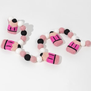 Pencil garland, school garland, felt pencil, pink school, teacher garland, school decor, teacher decor, teacher gift, homeschool decor, poms