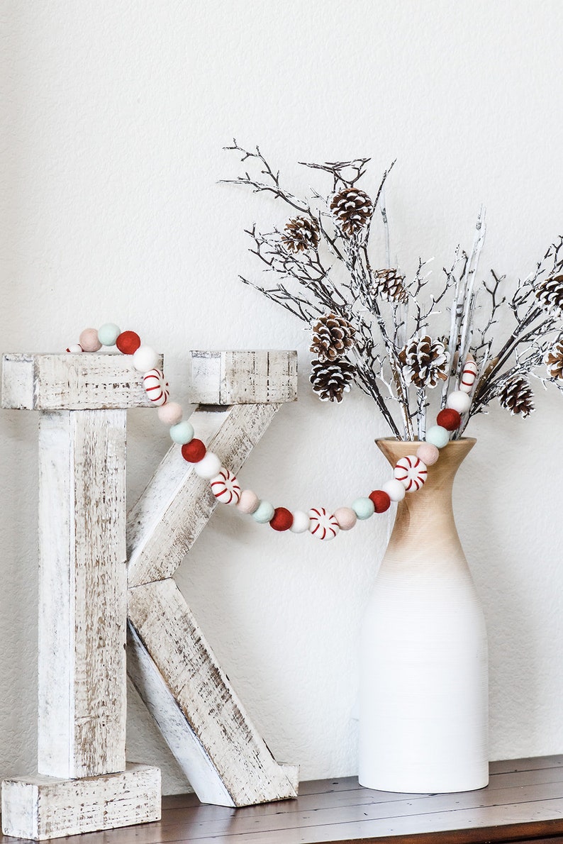 Christmas garland, Christmas garland felt, Christmas decor, peppermint decor, peppermint garland, winter decor, candy garland, felt balls image 6