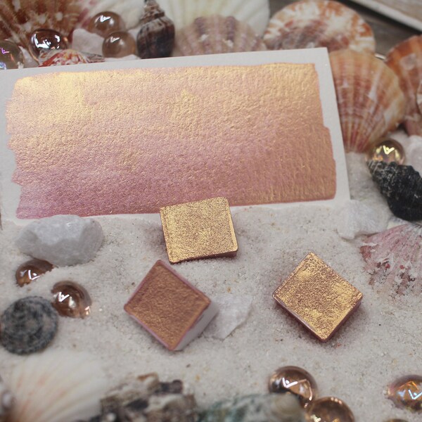 ROSE GOLD | Mica | Handmade Watercolor | Pearlescent Paint | Calligraphy | Half Pan or Full Pan | Pink | Gold | Rose Gold | Pastel