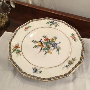 LIMOGES  France C. Ahrenfeldt Limoges French China Plate  C, Ahrenfeldt 12 sided floral and bird motif motif 9 1/2 inches