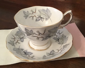 ROYAL ALBERT &quot;Silver MAPLE&quot; Cup and Saucer vintage set, English china from the 50&#39;s