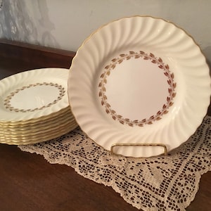 Salad / Dessert/ Cake Plates MINTON GOLD CHEVIOT  Salad / Dessert/ Cake Plates. Vintage elegant and classic. White/Cream color . Set of ten