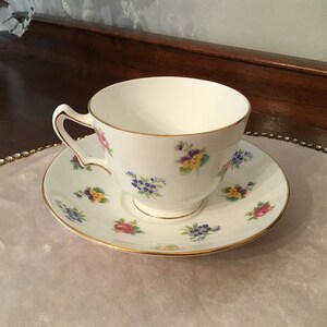 Duo Tea Cup and saucer CROWN STAFFORDSHIRE vintage set English china from the 50&#39;s