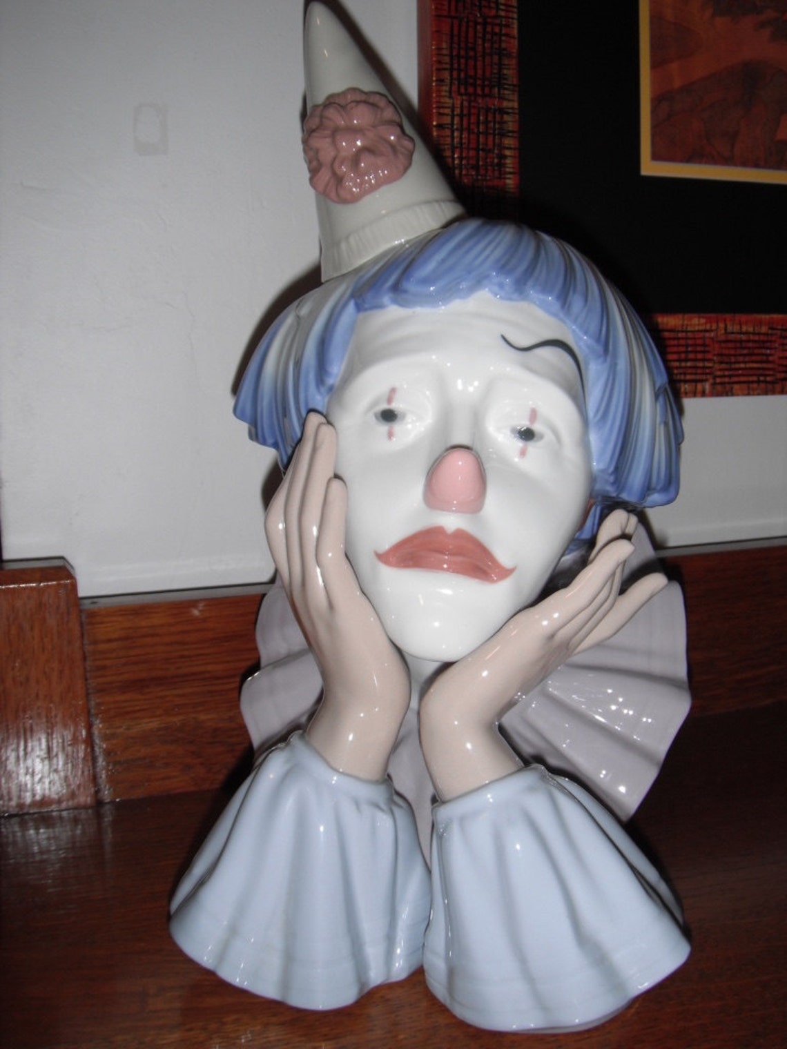 LLADRÓ CLOWN, BUST. cabeza Payaso Cucurucho Vintage, Retired Porcelain