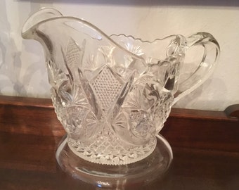 Glass CREAMER United States Glass Co. No. 15106 BUCKINGHAM Unique Vintage Pressed clear EAPG