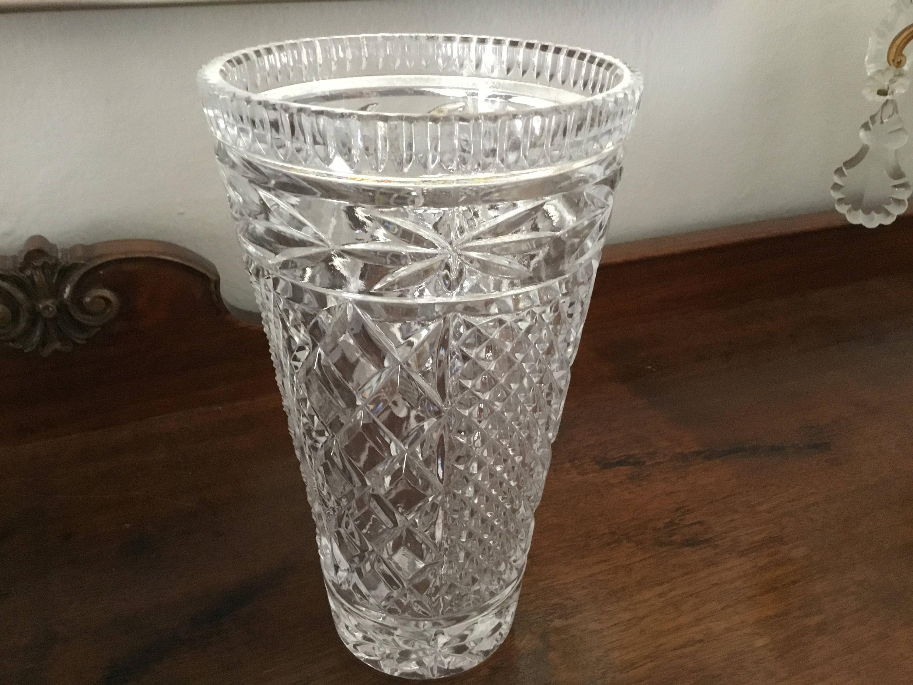 GLASS VASE Unique Vintage Pressed clear EAPG 8 1/4 inches Tall