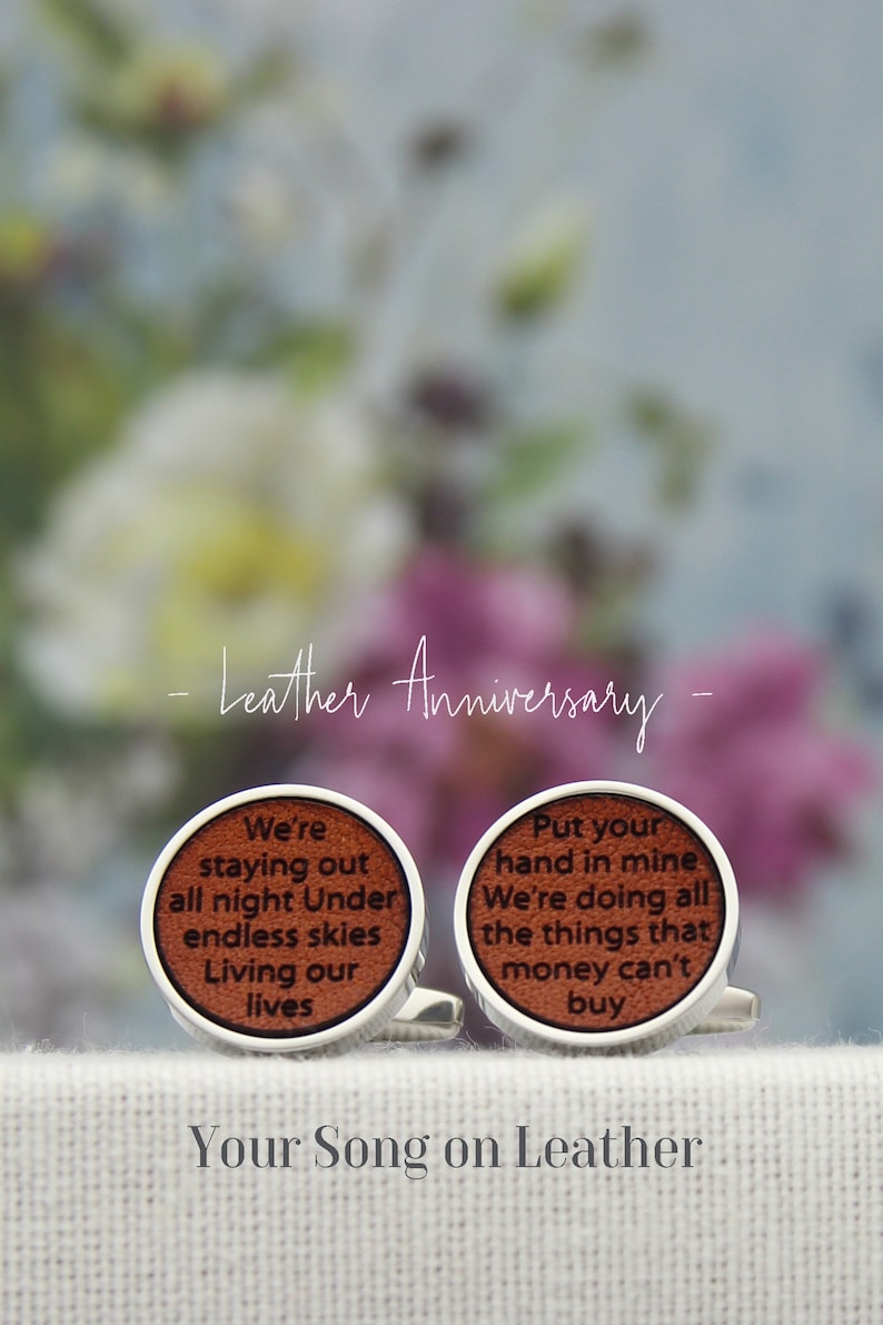 3rd Anniversary Gift for Men 3 Year Leather Anniversary for Him Custom Leather Gift with Lyrics or Vows Personalised Leather Cufflinks