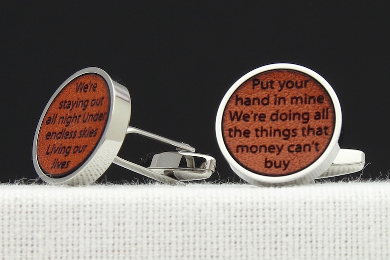 3rd Anniversary Gift for Men 3 Year Leather Anniversary for Him Custom Leather Gift with Lyrics or Vows Personalised Leather Cufflinks