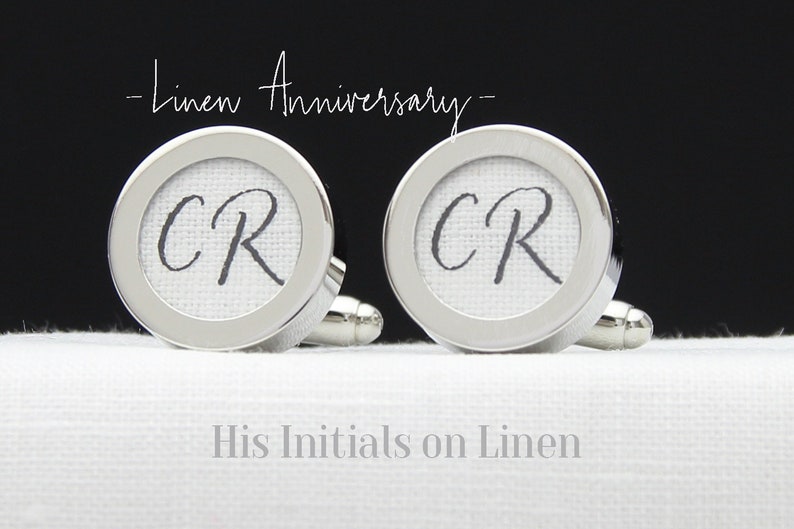 4th Anniversary Cuff Links personalized with His Initials Custom 4 Year Wedding Anniversary Gift Linen Anniversary Gift for your Husband