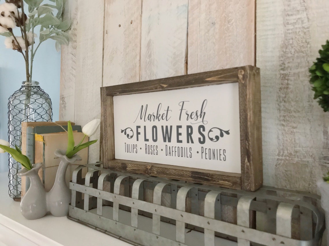 Fresh Flowers Sign Garden Decor Flowers Flower Market Wall Etsy