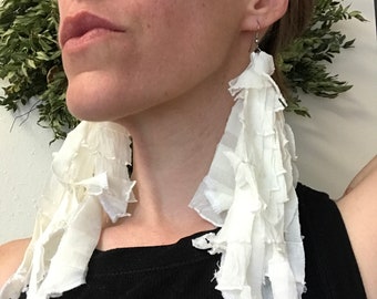 Long Cream White Fringe Earrings Womens Mummy Costume Halloween Ghost Bandage Bride Boho Look Floral Beach Wedding Gift New - Trixy Xchange